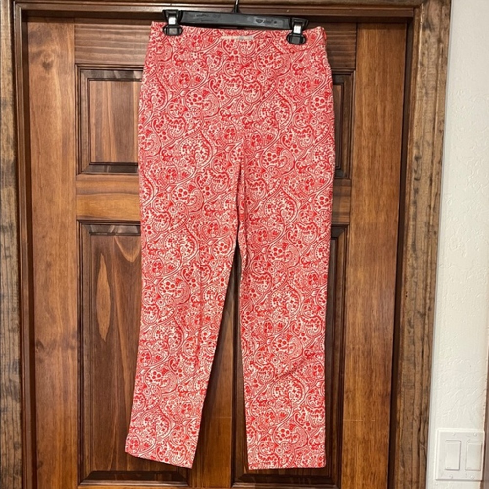 Boden Red and White Paisley Pants size 6